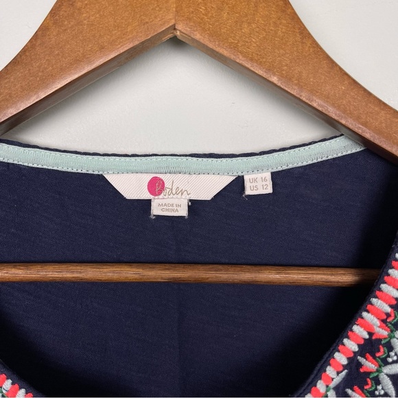 Boden Embroidered Notch Neck Top in Navy Blue - Picture 4 of 5